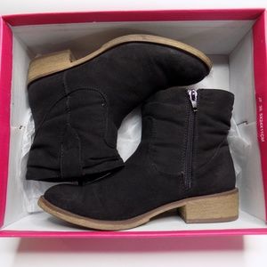 Distressed Vegan Suede  Ankle Bootie
